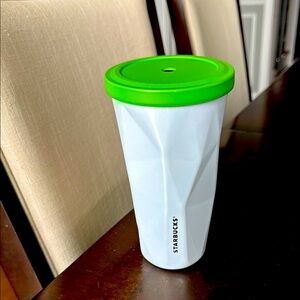 Starbucks White Tumbler with Green Lid